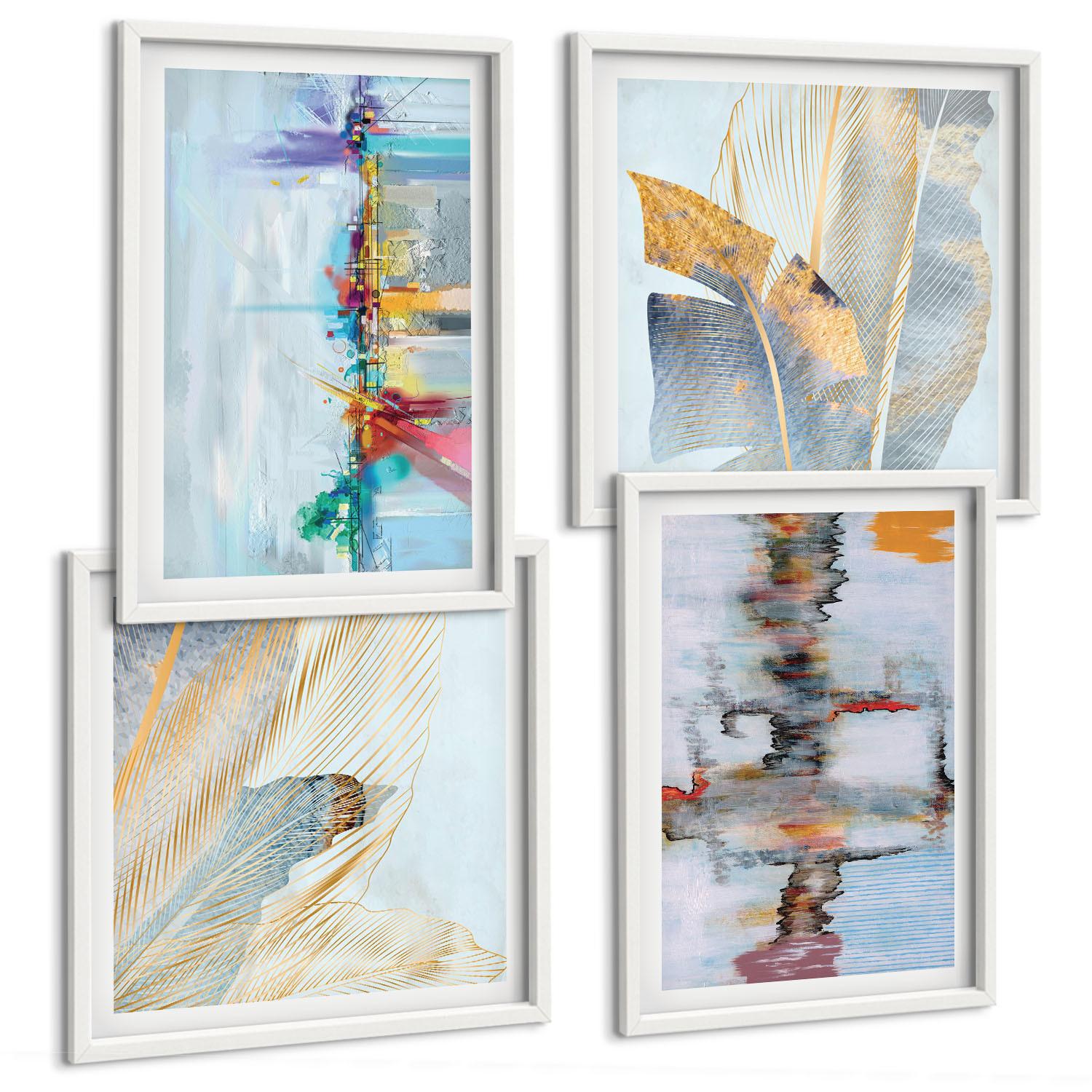 BILDER SET 4er Set - 50x50 cm & 40x60 cm Weißer Rahmen - Abstrakte Gemäldekompositionen - Weiß, Kunststoff (50/50cm) - TULUP