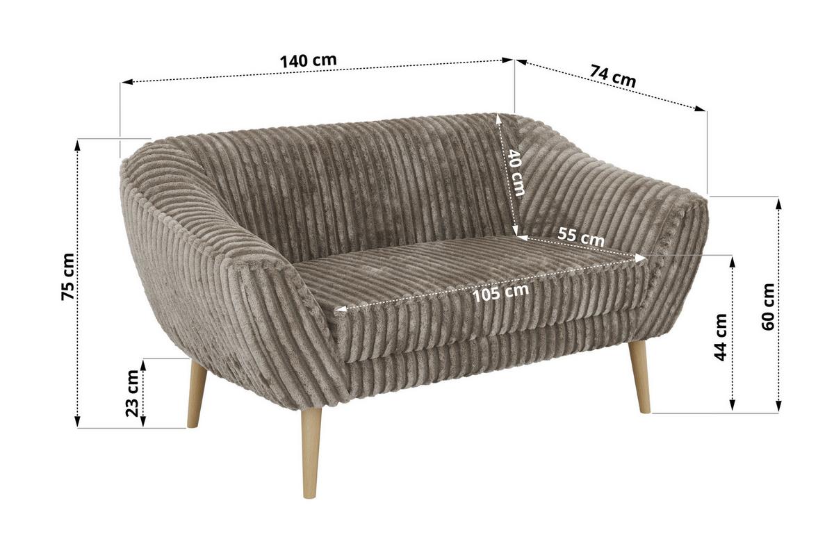 2-SITZER-SOFA PIRS - Hellbraun Cord - Holzbeine - Hellbraun/Buchefarben, Holzwerkstoff/Textil (140/75/74cm) - MKS