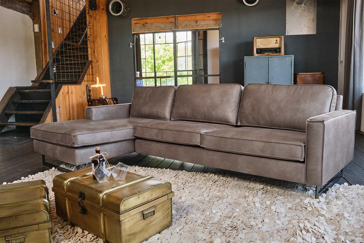 ECKSOFA VILNIUS Anthrazit Lederfaserstoff - Anthrazit/Schwarz, Leder/Metall (286/170cm) - KAWOLA