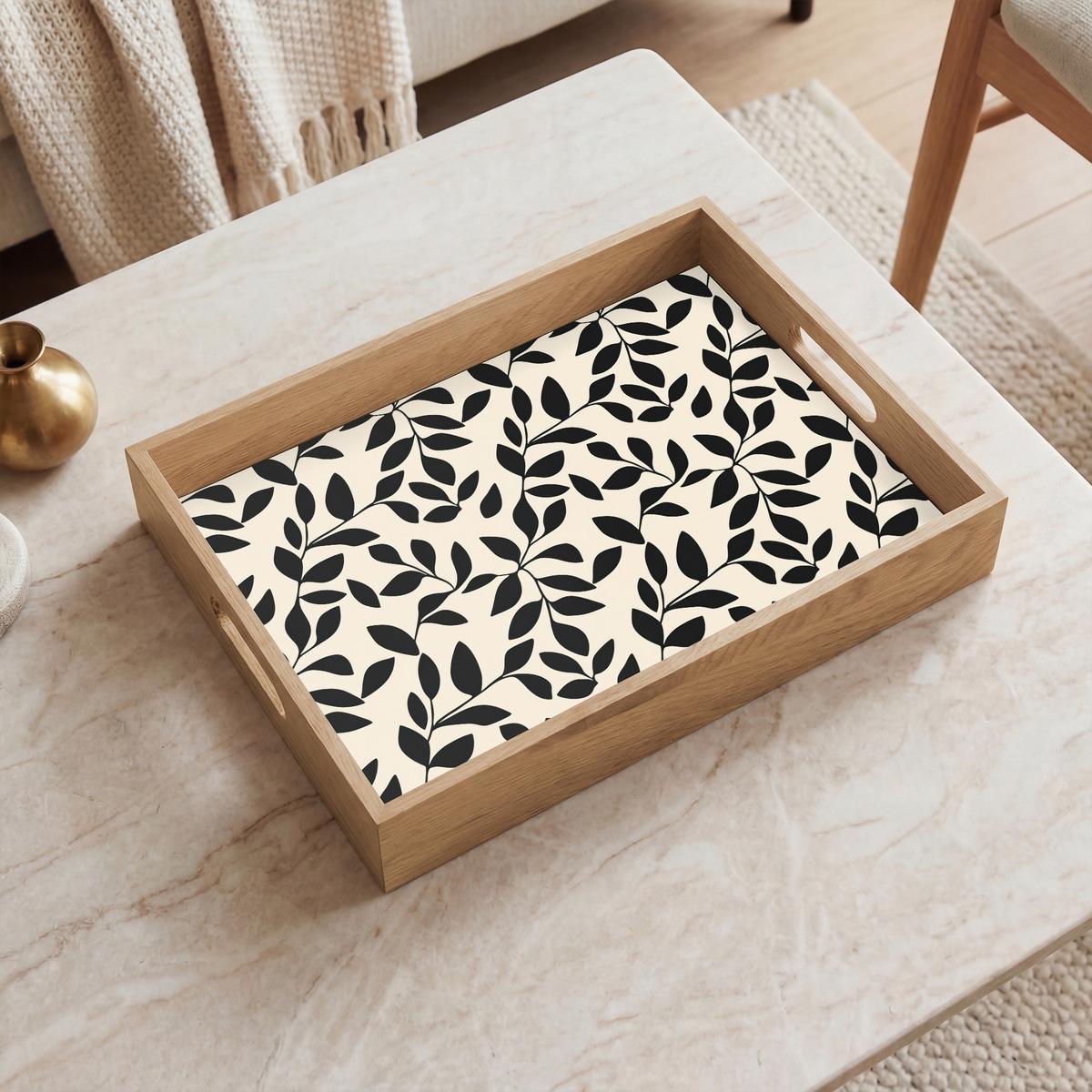 TABLETT Elegant - Gemustert - Schwarz - Beige 40x30 cm - Schwarz, Holz (40/5/5cm) - OnlyWow