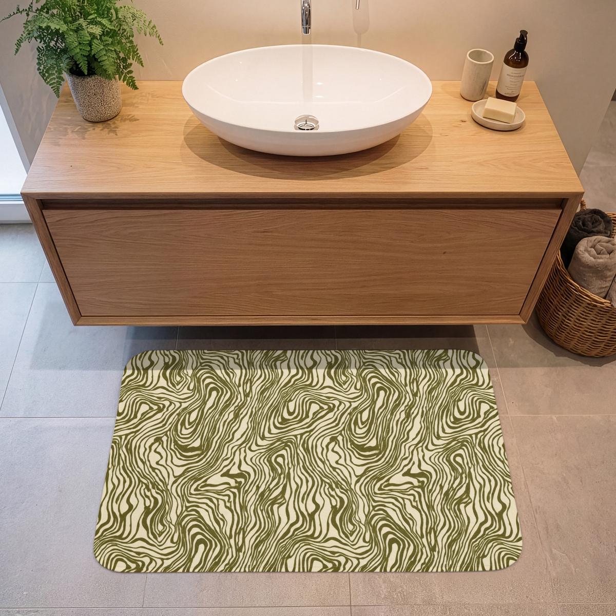 BADEMATTE Abstrakt - Marmor - Grün 90x60 cm - Dunkelgrün, Textil (90/60cm) - OnlyWow