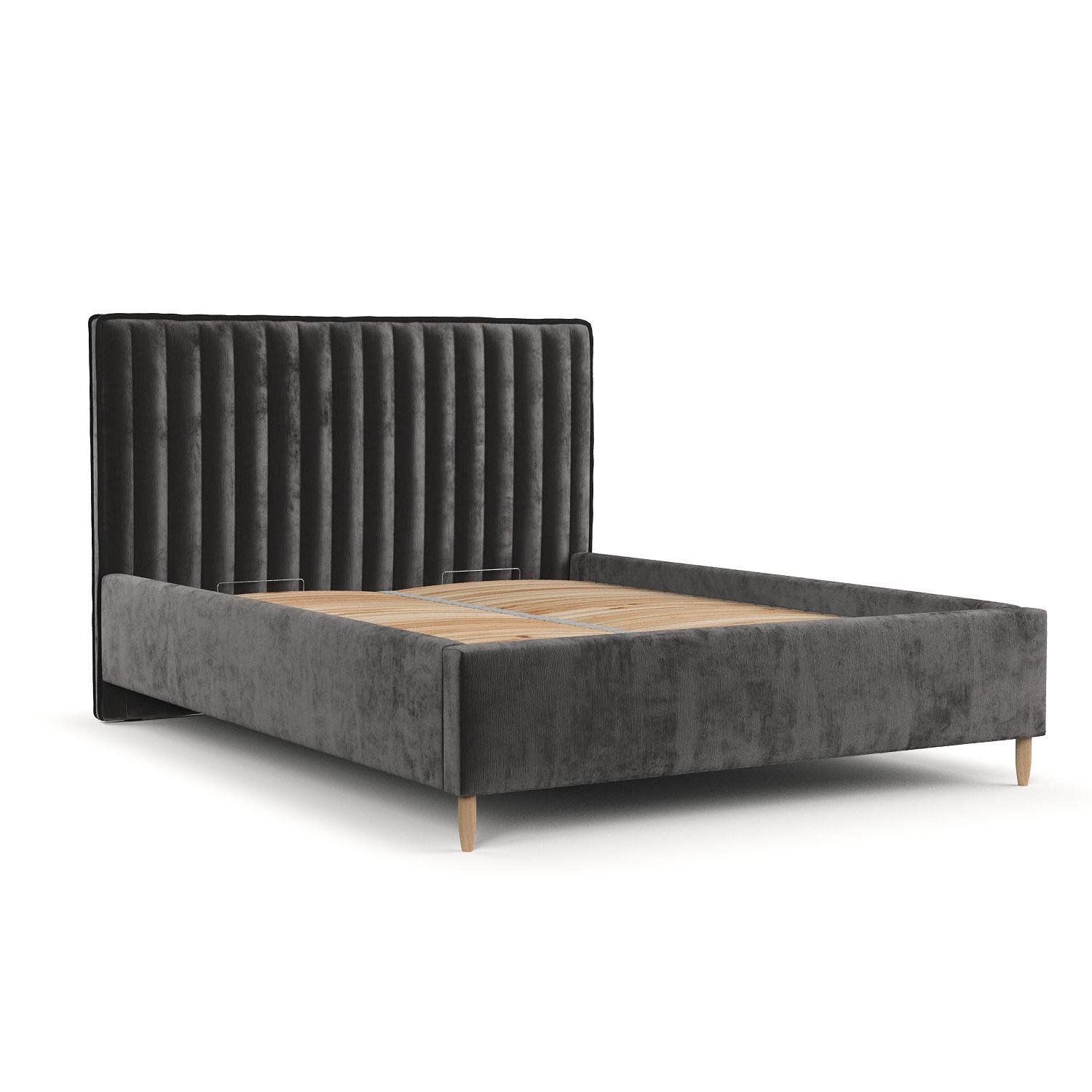POLSTERBETT Aria 140/200 cm Anthrazit im Lotta Stoff - Anthrazit/Naturfarben, Holz/Holzwerkstoff (140/200cm) - AltaBeds