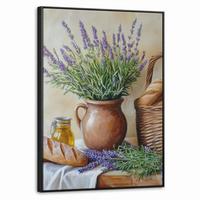 LEINWAND Bilder mit Rahmen - Lavendel - Brot - Stilleben - 70x100 - Flieder, Textil (70/100cm) - MuchoWow