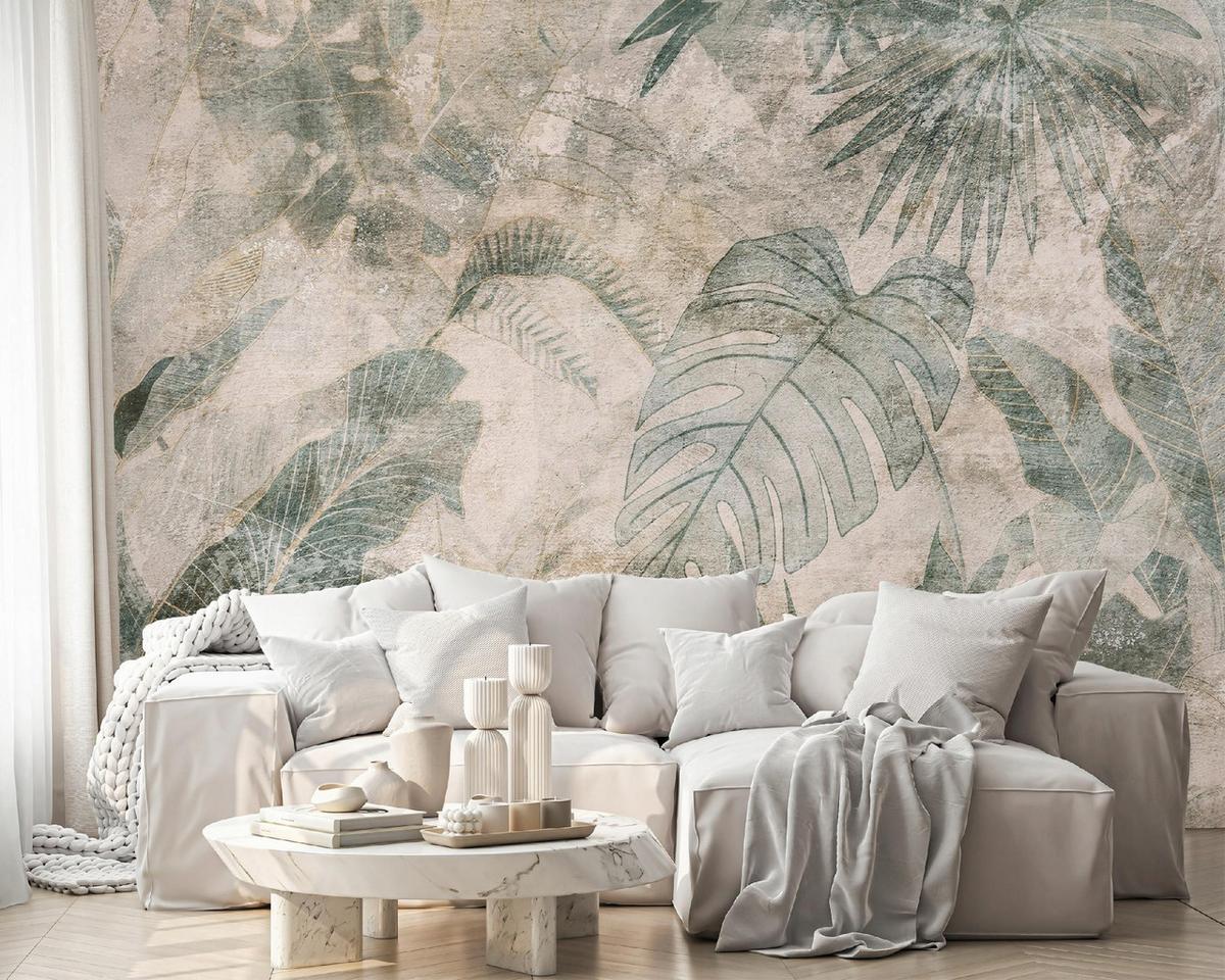 FOTOTAPETE Blätter Beton Beige 368x254 cm - Multicolor, Textil (368/254cm) - Wallarena