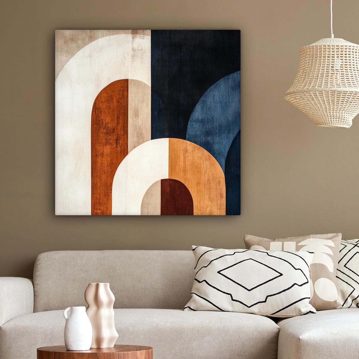LEINWANDBILD Abstrakt - Formen - Dunkelblau Deko Groß 90x90 cm - Cognac, Textil (90/90cm) - MuchoWow