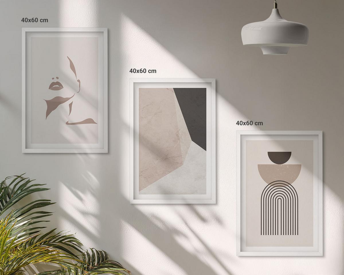 BILDER SET 3er Set - 40x60 cm Weißer Rahmen - Abstrakte Gesichtsformen - Weiß, Kunststoff (40/60cm) - TULUP