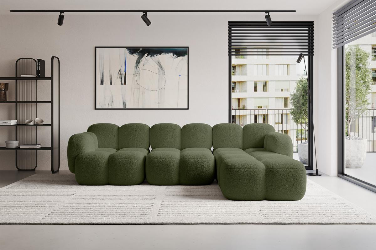 ECKSOFA modulares Sofa Rechts Miko-L2 302x205x75 Grün Bouclé - Smaragdgrün/Schwarz, Holzwerkstoff/Kunststoff (302/205cm) - ALTDECOR