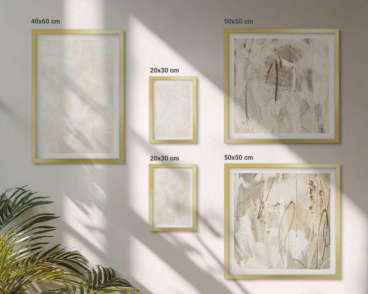 BILDER SET 5er Set - 50x50 cm & 20x30 cm & 40x60 cm Goldrahmen - Helles Strukturfarbendesign - Goldfarben, Kunststoff (40/60cm) - TULUP