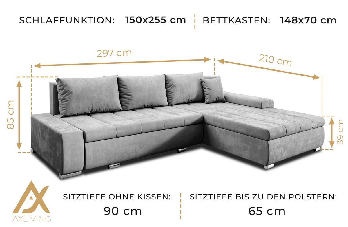 ECKSOFA L Form Tunceli Beige 297/210/85 cm – modernes Sofa fürs Wohnzimmer - Beige/Silberfarben, Textil/Metall (297/210cm) - AX Living