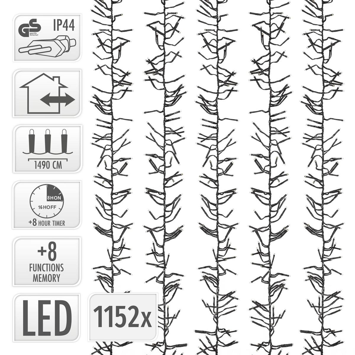 LED LICHTERKETTE Cluster Außen Innen 14,9 m Weihnachtsbeleuchtung 1152 LED Warmweiß - Weiß, Kunststoff (1452cm) - ECD-Germany