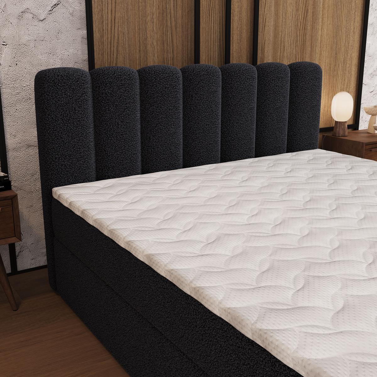 BOXBETT CELLA 180x200 cm mit Matratze und Topper - Schwarz - Schwarz, Holz (180/200cm) - MASSENO