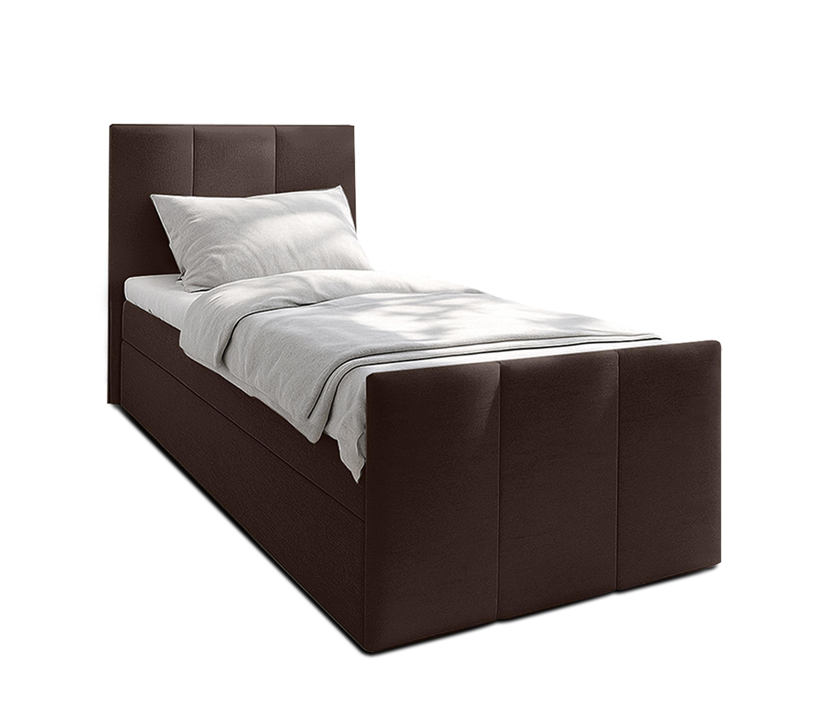 BOXBETT LEVENTE 80x200 cm mit Bettkasten und Matratze - Braun + TOPPER - Schwarz/Braun, Holz/Holzwerkstoff (80/200cm) - AX Living