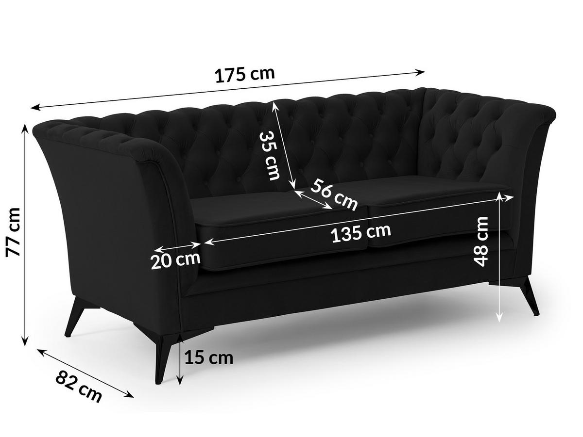CHESTERFIELD-SOFA 2-sitzer Whitby Schwarz Samt mit schwarzen Füßen - Schwarz, Holz/Textil (175/78/82cm) - S-Style Möbel