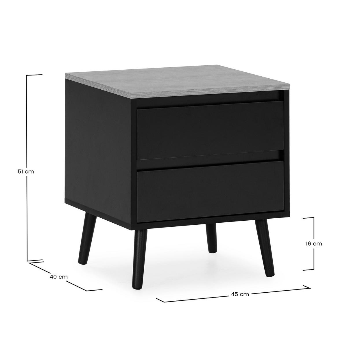 NACHTTISCH Desi 2 schubladen schwarze Farbe - Schwarz, Holzwerkstoff (45/55/40cm) - VS Venta-stock