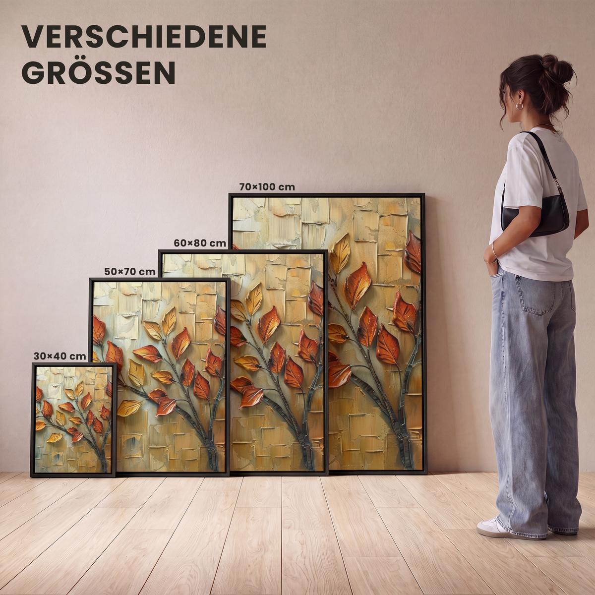 LEINWAND Bilder mit Rahmen - Baum - Abstrakt - Natur - Kunst - 50x70 - Goldfarben, Textil (50/70cm) - MuchoWow