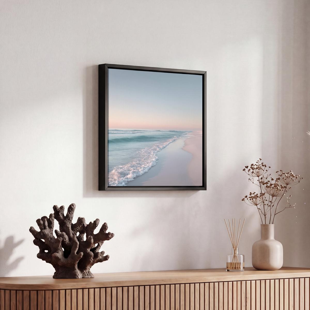 LEINWAND Bilder mit Rahmen - Küstenlinie - Pastell - Wasser - 20x20 - Pastellblau, Textil (20/20cm) - MuchoWow