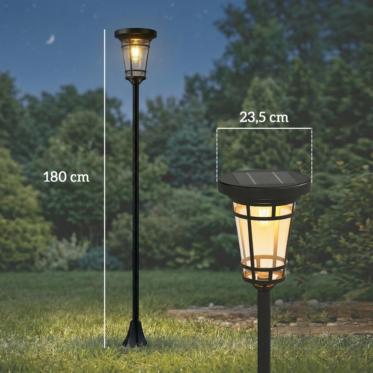 SOLARLATERNE 2ER-SET aus ABS, Edelstahl Schwarz - Schwarz, Metall (23.5/23.5/180cm) - Outsunny