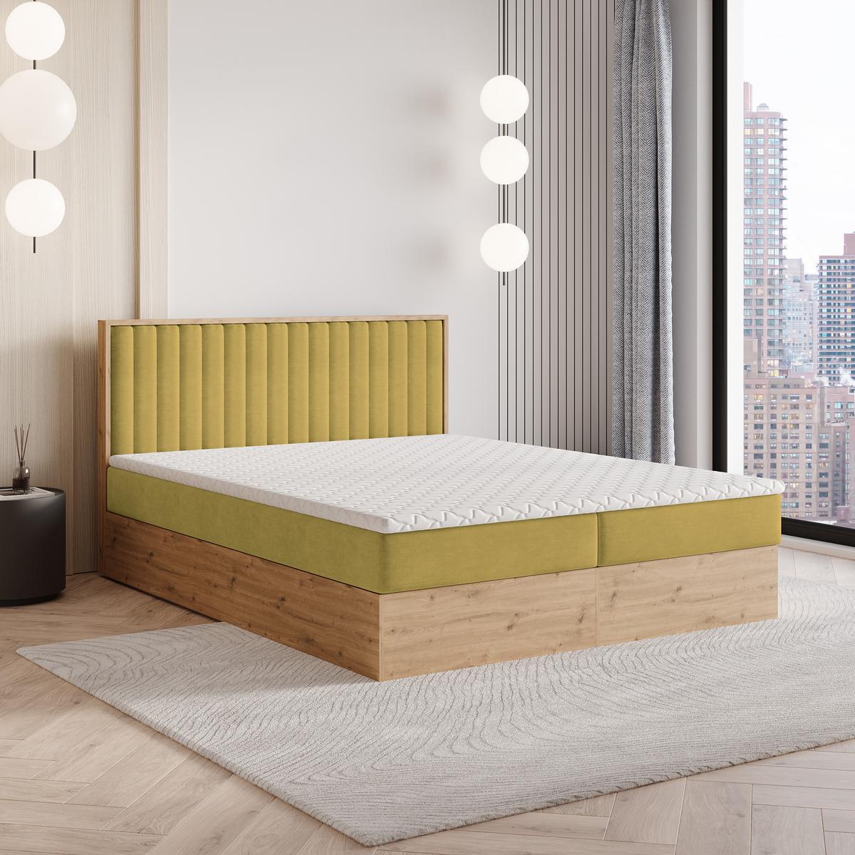 BOXBETT VARELI 180x200 cm mit Matratze und Topper - Gelb - Gelb, Holz (180/200cm) - MASSENO