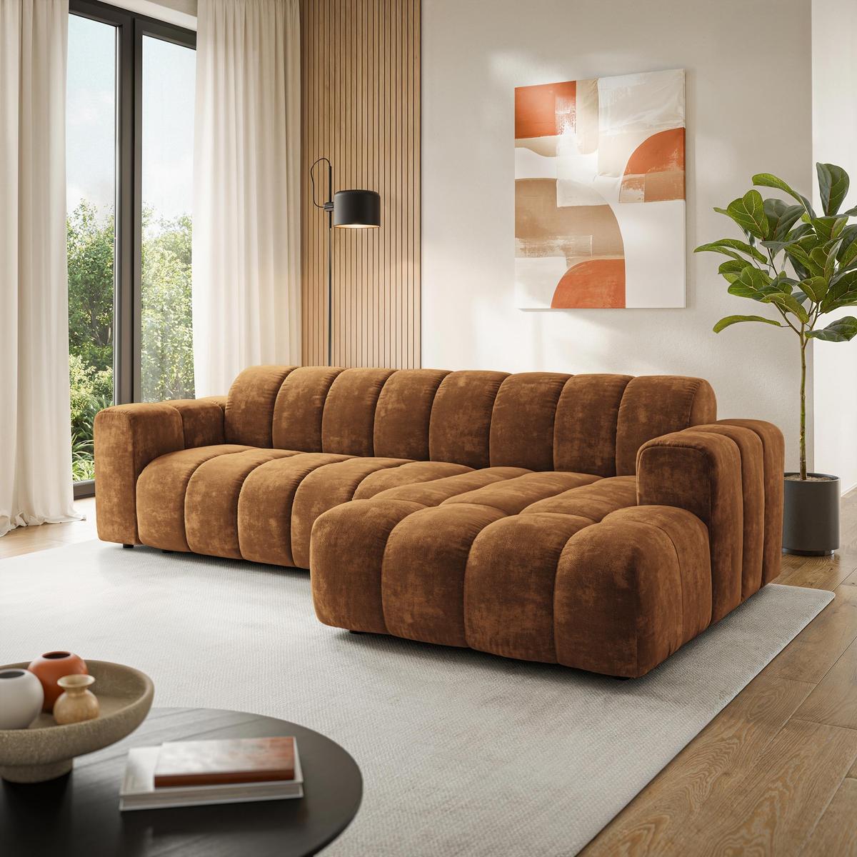 ECKSOFA SETIA LM R-S Hellbraun Chenille - Hellbraun, Holzwerkstoff (304/165cm) - MASSENO