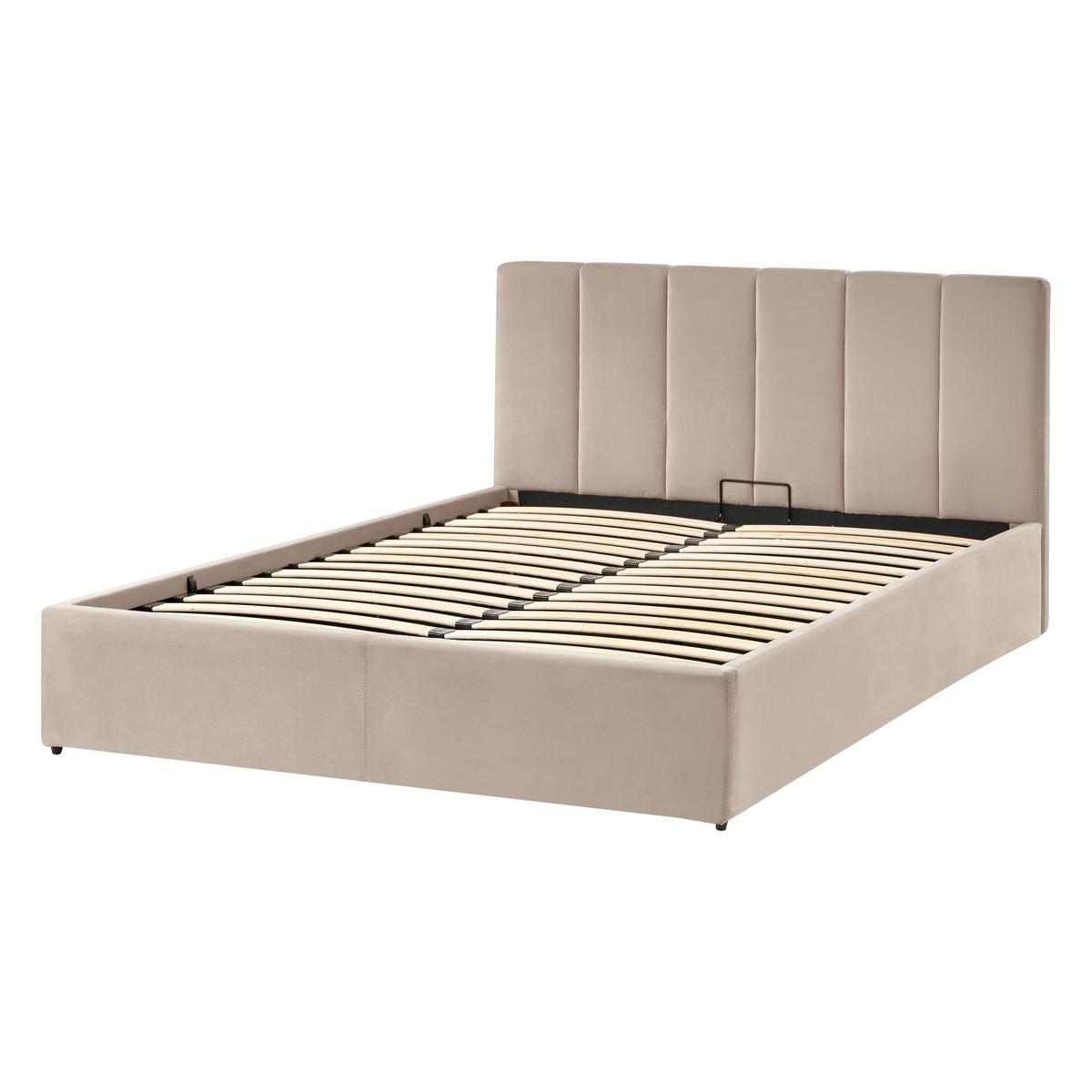 BETT mit Stauraum 140/200 cm Samtstoff Taupe Dreux - Taupe, Textil (140/200cm) - Beliani