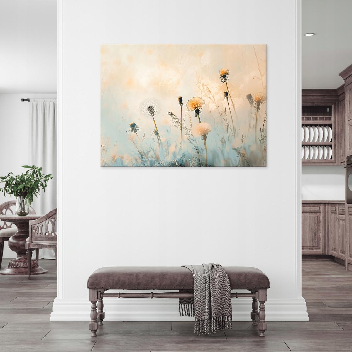 BILDER Blumen Wiese Pastell Modern Wanddekoration Wohnzimmer 100x70 - Beige, Holzwerkstoff (100/70cm) - Wallarena
