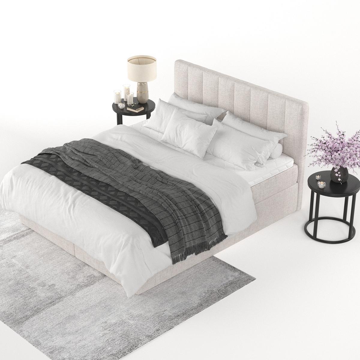 BOXBETT Lusso 180/200 cm Hellbeige im Neve Stoff - Sandfarben/Schwarz, Holz/Holzwerkstoff (180/200cm) - AltaBeds
