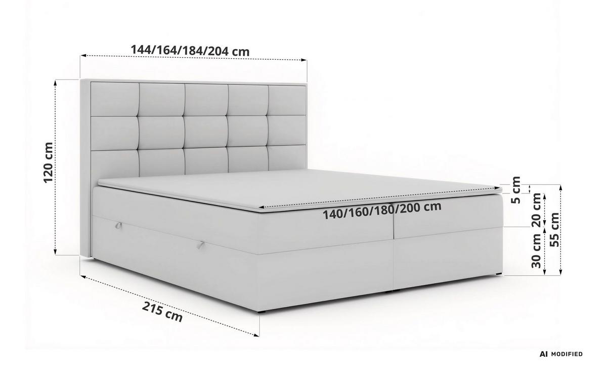 BOXBETT ALVIT 140/200 - Greige Stukture - Topper Visco - H4 - Greige/Schwarz, Kunststoff/Textil (140/200cm) - MKS