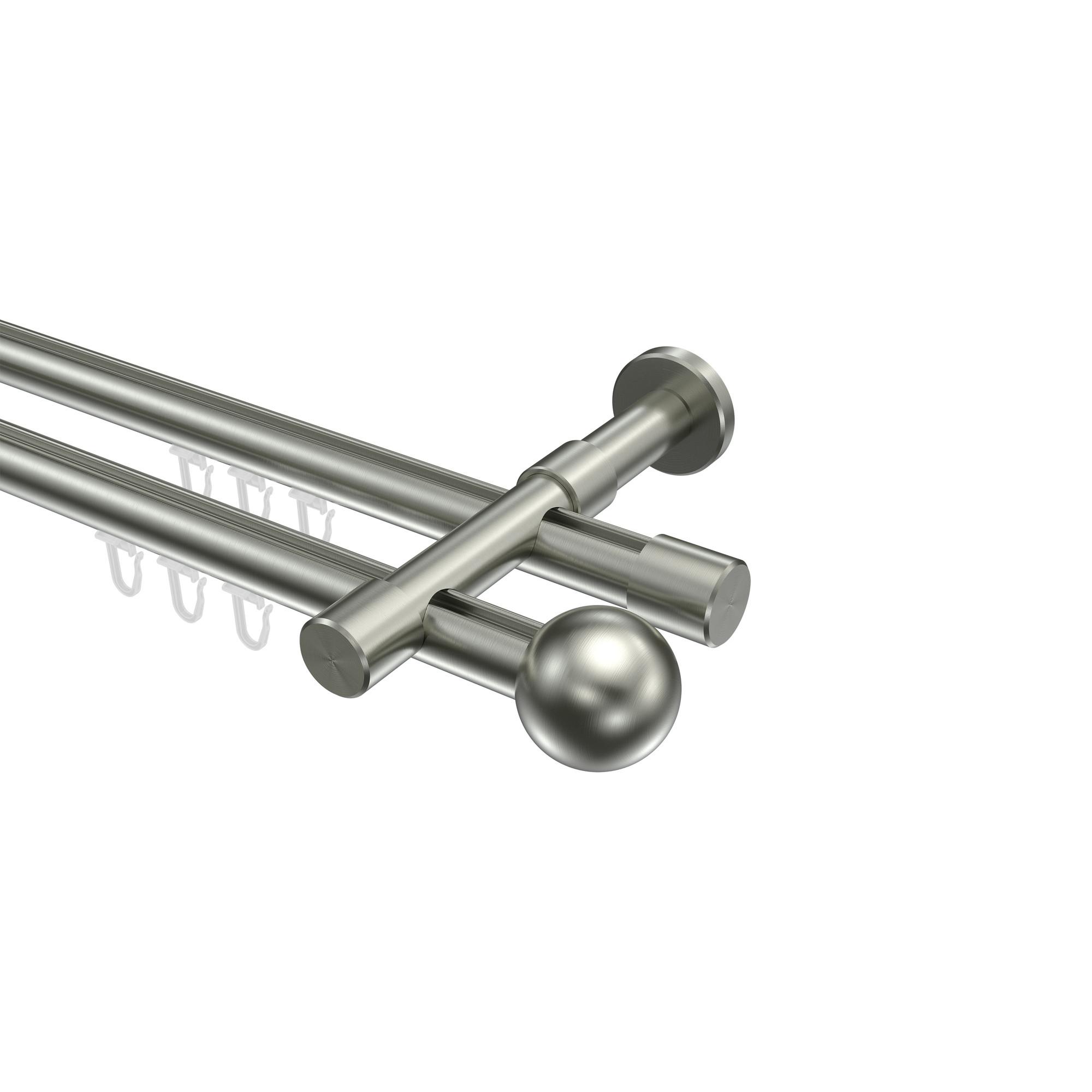 GARDINENSTANGE INNENLAUF Prestige Luino 480 cm (geteilt in 3 x 160 cm), 2-läufig, 20 mm Ø Edelstahl-Optik - Edelstahlfarben, Metall (480cm) - INTERDECO