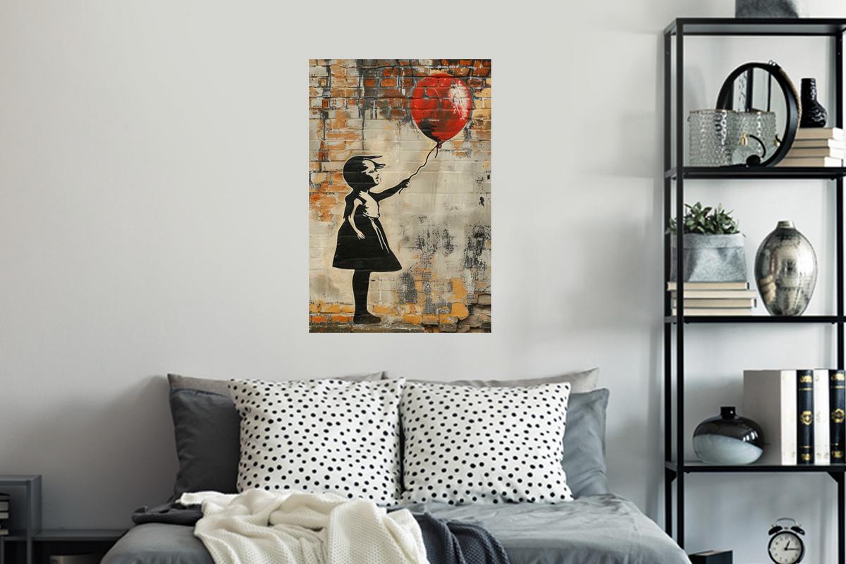 WANDTATTOO Graffiti - Banksy - Mädchen - Straßenkunst 40x60 cm - Sandfarben, Kunststoff (40/60/0.1cm) - MuchoWow