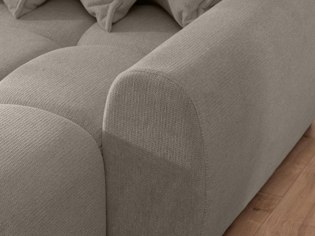 ECKSOFA Bubble mit losen Rückenkissen und Sitzfläche in Bubble-Optik aus weichem Taupe Strukturstoff mit schöner Sitzkomfort - Ottomane rechts - Taupe/Schwarz, Holz/Kunststoff (306/180cm) - S-Style Möbel