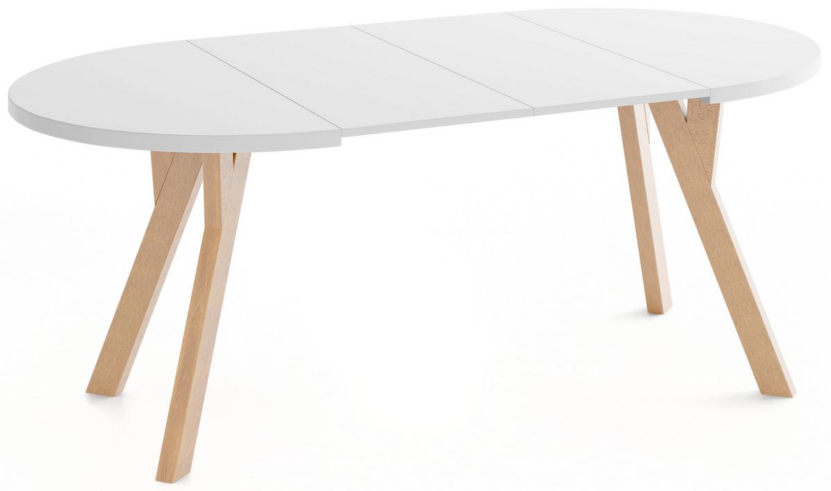 ESSTISCH Avero rund, ausziehbar, Massivholzbeine aus Buche, Weiß 90-190/90/77 cm - Hellbraun/Weiß, Holz/Holzwerkstoff (90/190/76.5cm) - WFL GROUP