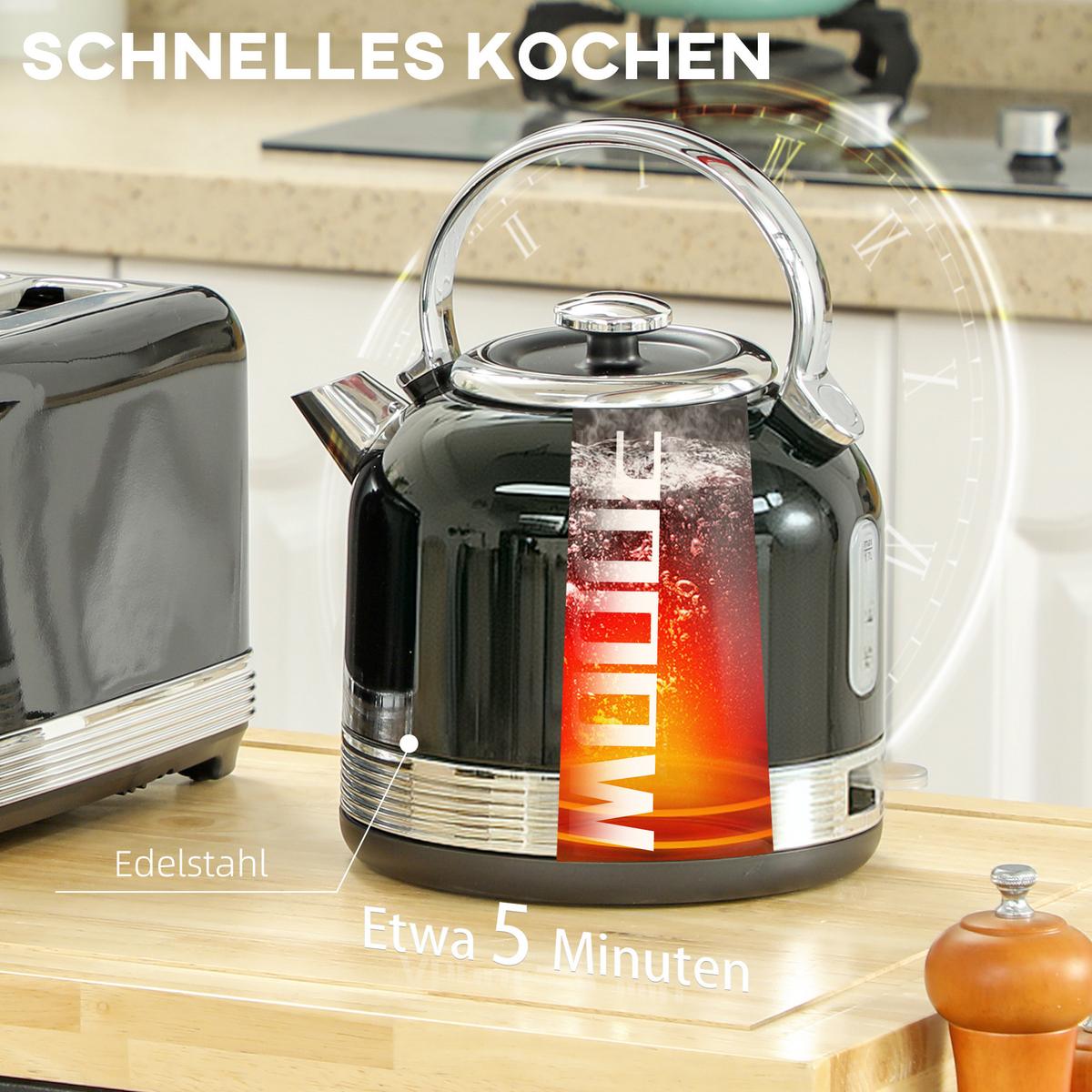 KOCHER-TOASTER-SET 2er Set Edelstahl Kunststoff Schwarz - Schwarz, Metall (19.3/26.8/24.2cm) - HOMCOM