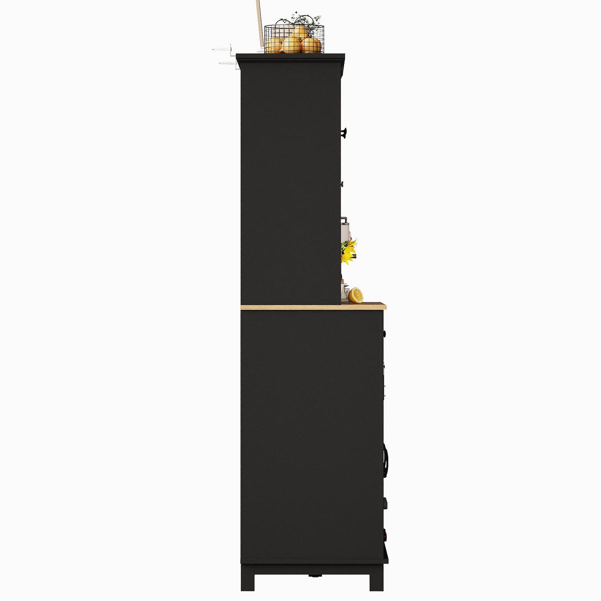BUFFETSCHRANK Schwarz 105x180cm mit LED-Beleuchtung, Glastüren & Weinregal - Schwarz, Holzwerkstoff (105/180/38.4cm) - Urban Meuble