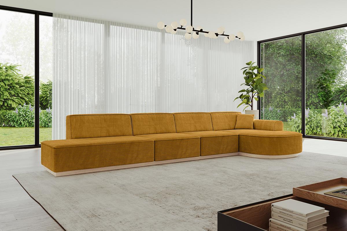 ECKSOFA Ottomane Rechts ARRIO-L3 - 413x171x83 cm Senfgelb - Currygelb/Gelb, Holzwerkstoff/Textil (413/171cm) - ALTDECOR