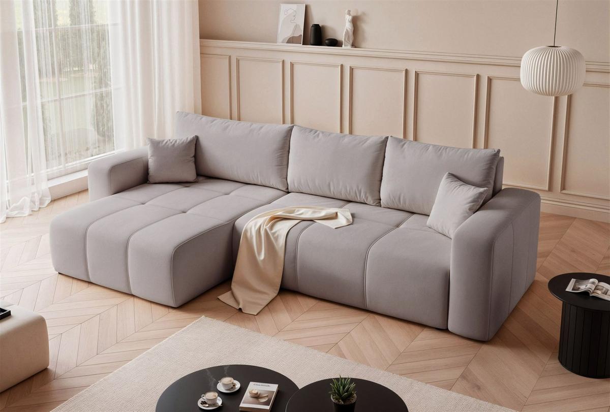 ECKSOFA Leros Xl Mit Schlaffunktion - Hellgrau, Holzwerkstoff/Textil (278/145cm) - Fun Möbel