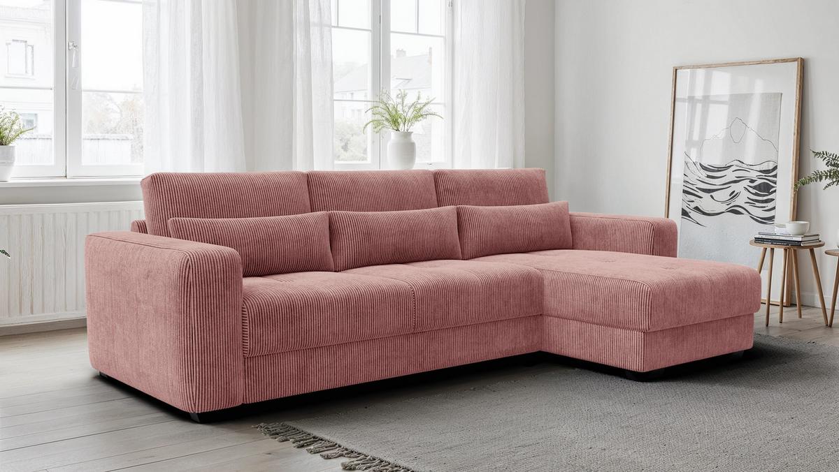 ECKSOFA OLI 4-Sitzer rechts, altrosa - Altrosa, Holz/Textil (295/172cm) - Wozimo