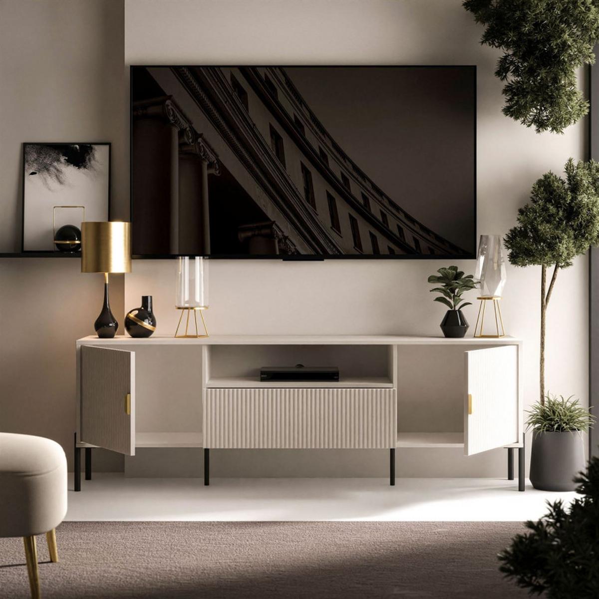 TV Rack DALIA 180 cm - Kaschmir/Goldfarben, Holzwerkstoff (179/58/40cm) - Lookway