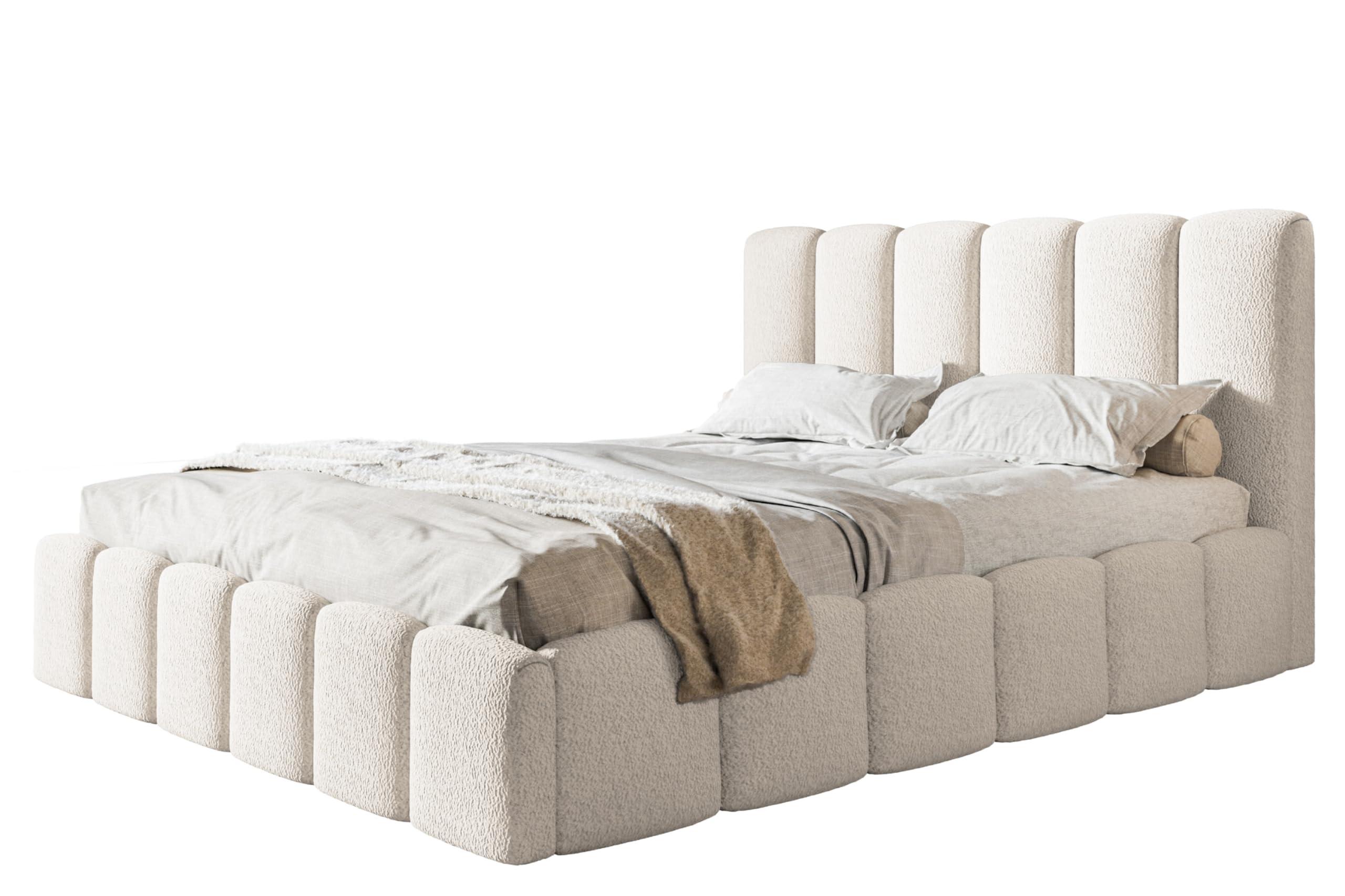 BETT 120x200 - Polsterbett mit Bettkasten und Metallrahmen - Modern Betten - Kuscheliger Catch-Me-Stoff - Kollektion Lucy - Weiß - Weiß, Holz/Textil (120/200cm) - Alpi-Möbel