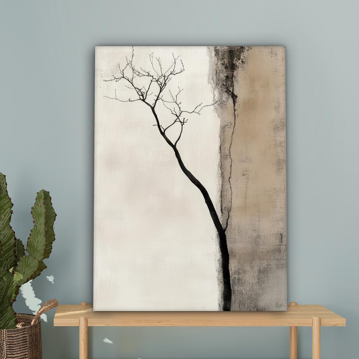 LEINWANDBILD Wabi sabi - Pflanze - Beige Wandbild Wohnzimmer 60x80 cm - Taupe, Textil (60/80cm) - MuchoWow