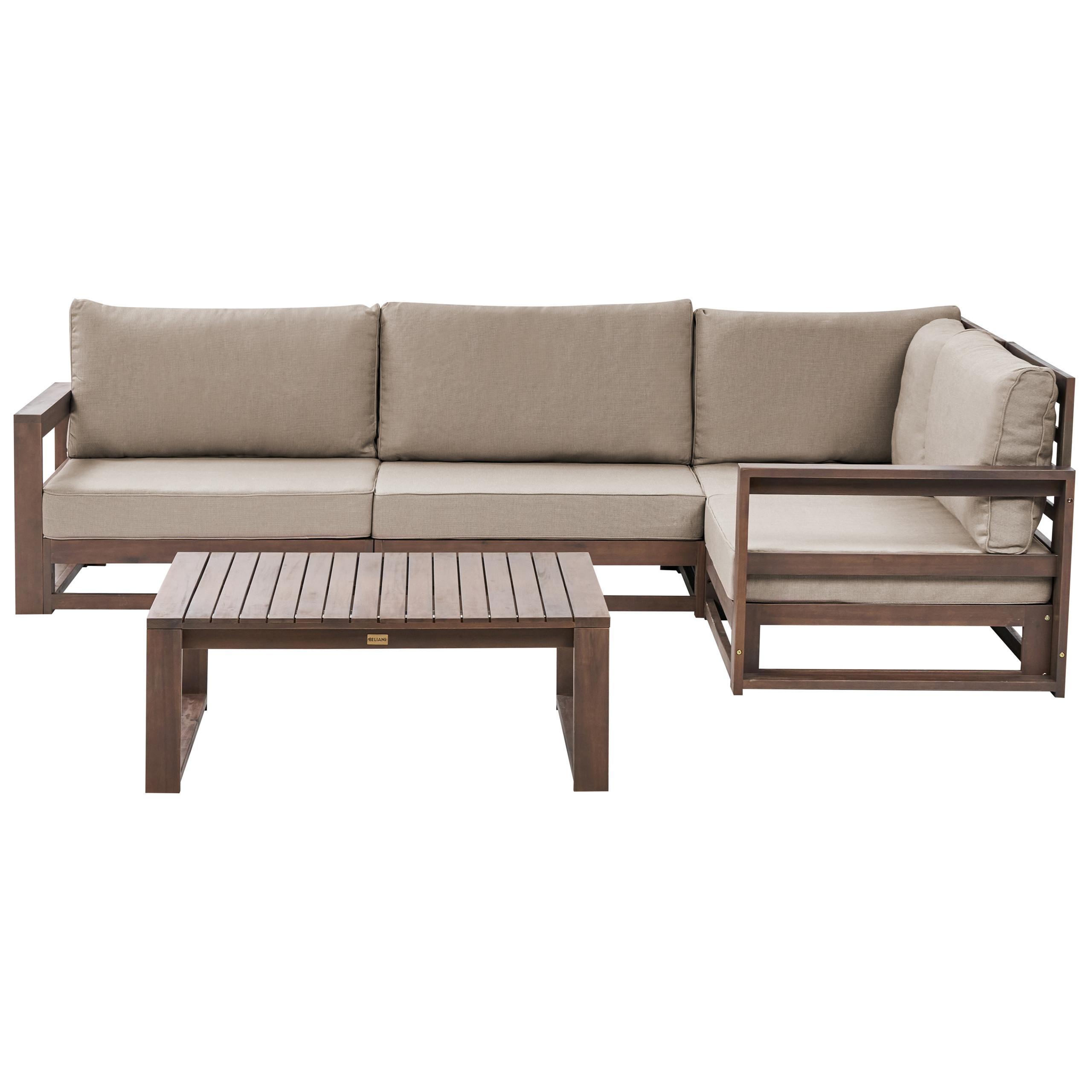 LOUNGE SET 4-Sitzer zertifiziertes Holz dunkelbraun rechtsseitig modular Auflagen taupe Timor II - Dunkelbraun, Holz - Beliani