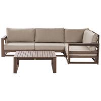 LOUNGE SET 4-Sitzer zertifiziertes Holz dunkelbraun rechtsseitig modular Auflagen taupe Timor II - Dunkelbraun, Holz - Beliani