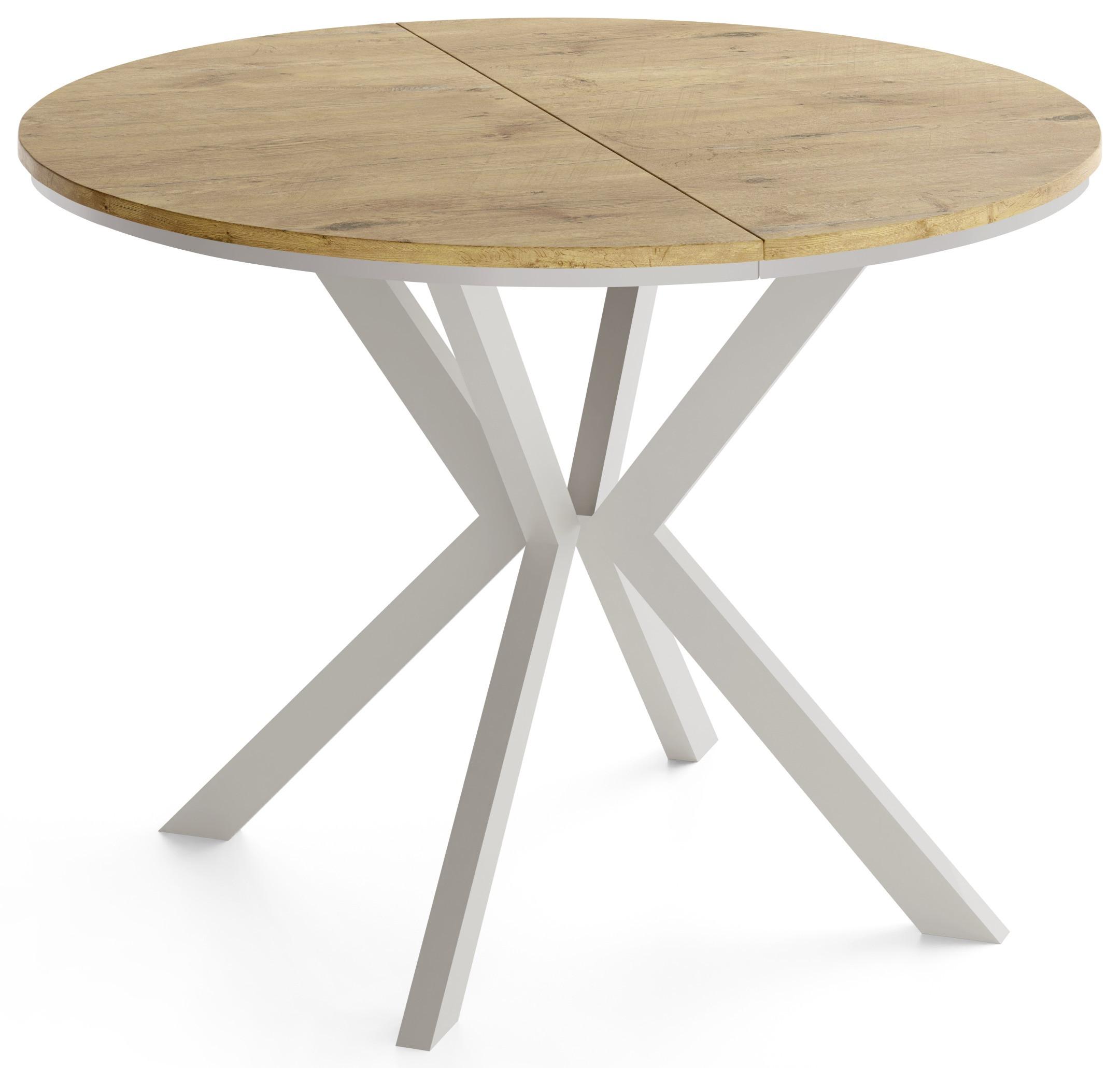 ESSTISCH Valio Neo rund oval ausziehbar verlängerbar mit Metallbeinen in Kaschmir Grau, Eiche Hellbraun 90-130/90/76 cm - Kaschmir/Eichefarben, Holzwerkstoff/Metall (90/130/76cm) - WFL GROUP