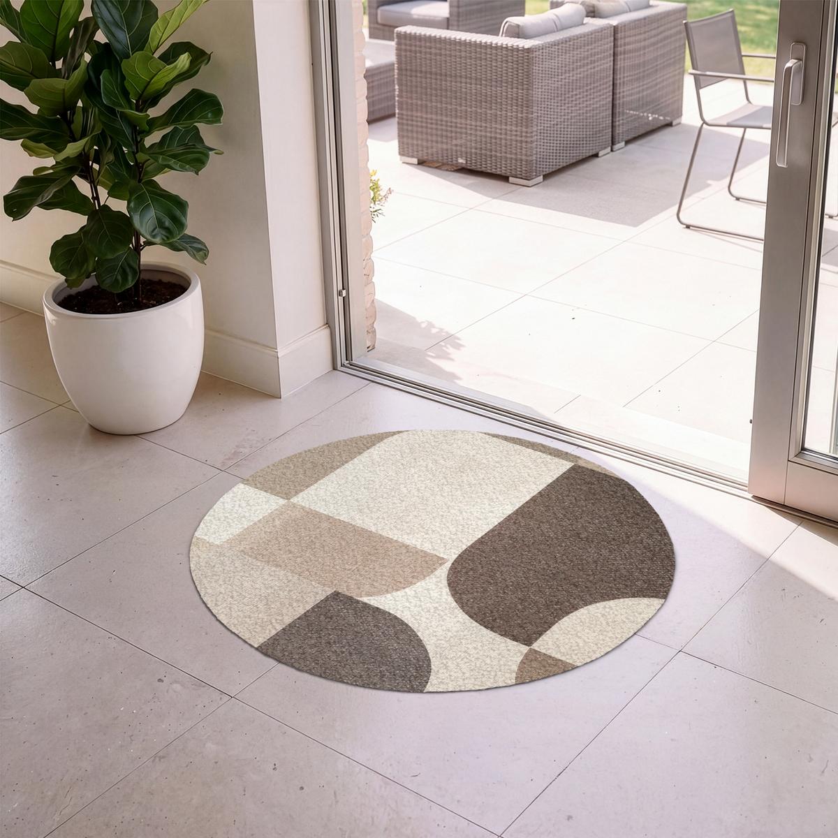 FUSSMATTE Geometrisch - Gewebte Struktur - Modern Fußabtreter 90x90 cm - Beige, Kunststoff (90/0.4cm) - MuchoWow