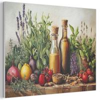AKUSTIKBILD Stilleben - Kräuter - Gewürze - Früchte - Farbenfroh Wanddeko 70x50 cm - Grün, Kunststoff (70/50/0.9cm) - MuchoWow