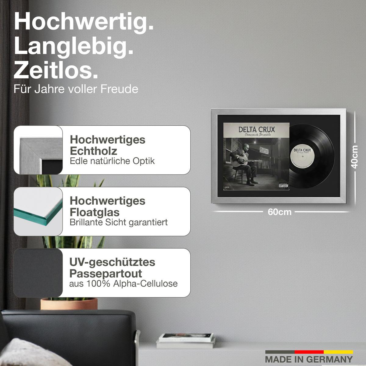 SCHALLPLATTEN BILDERRAHMEN 40/60 2er Set - Silberfarben, Holz (60/40cm) - K-Möbel