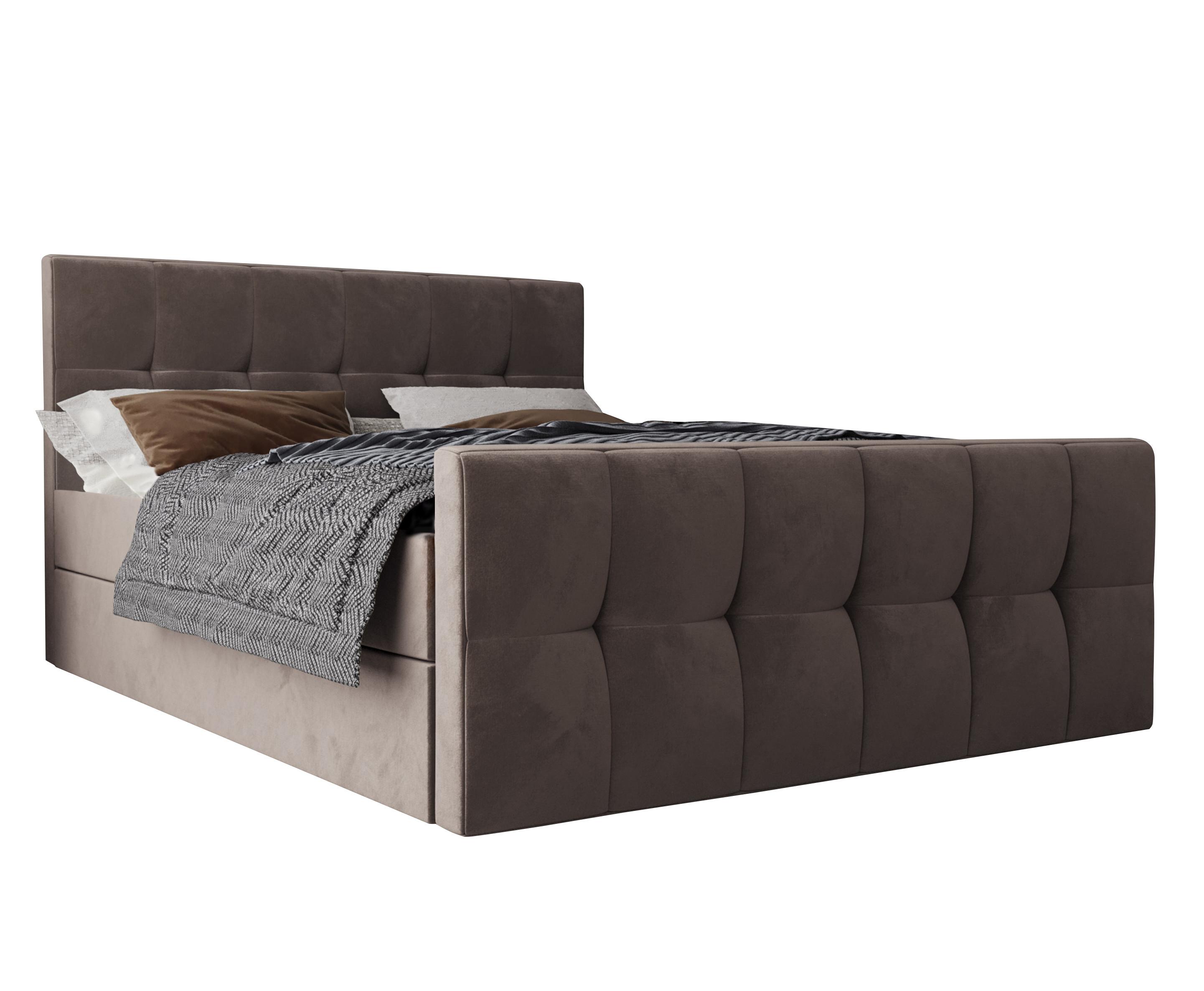 BOXBETT Settlio 180/200 cm in Braun – mit Bettkasten + TOPPER - Schwarz/Braun, Holz/Holzwerkstoff (180/200cm) - AX Living