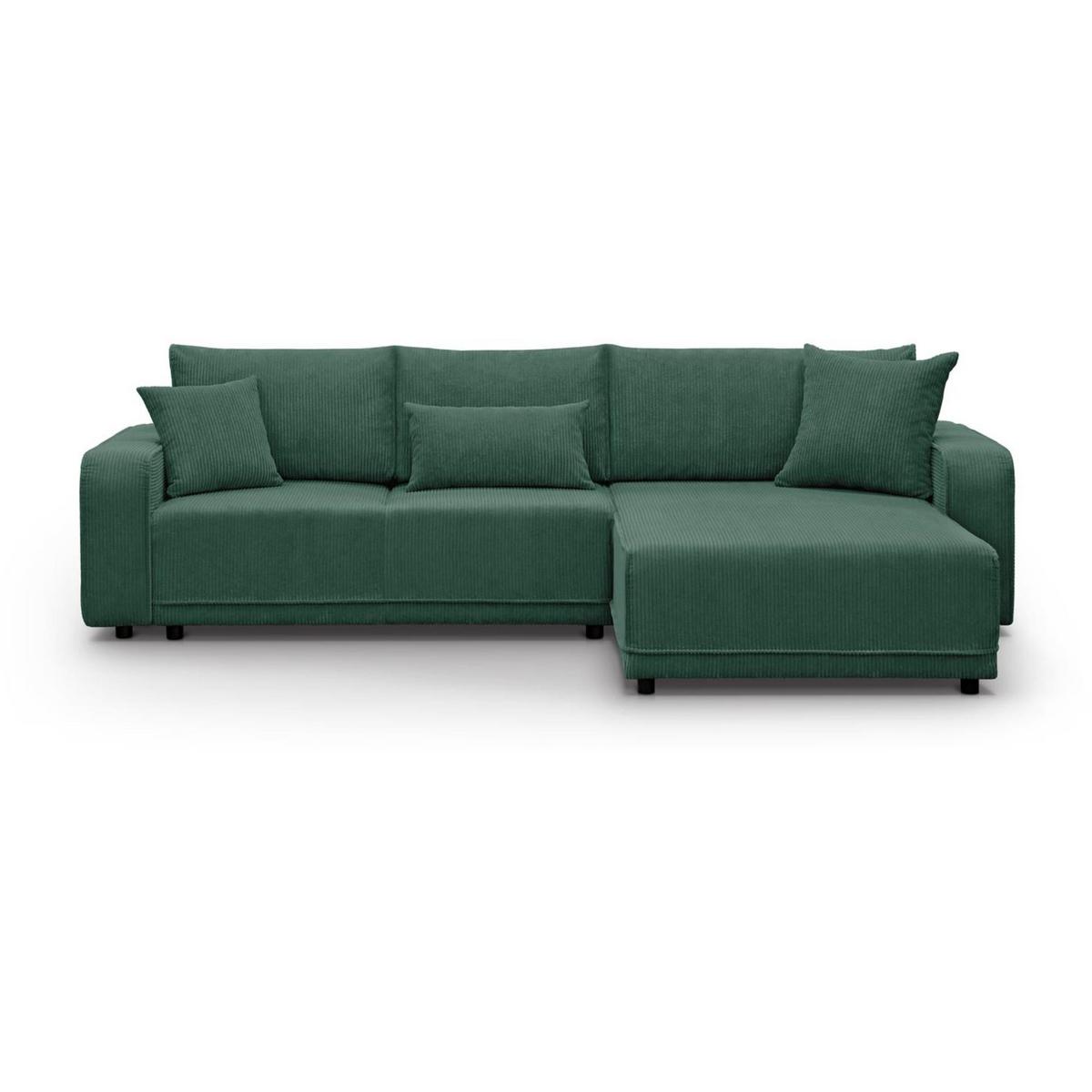 ECKSCHLAFSOFA Primo L dunkelgrün - Dunkelgrün/Schwarz, Textil (290/185cm) - Beautysofa