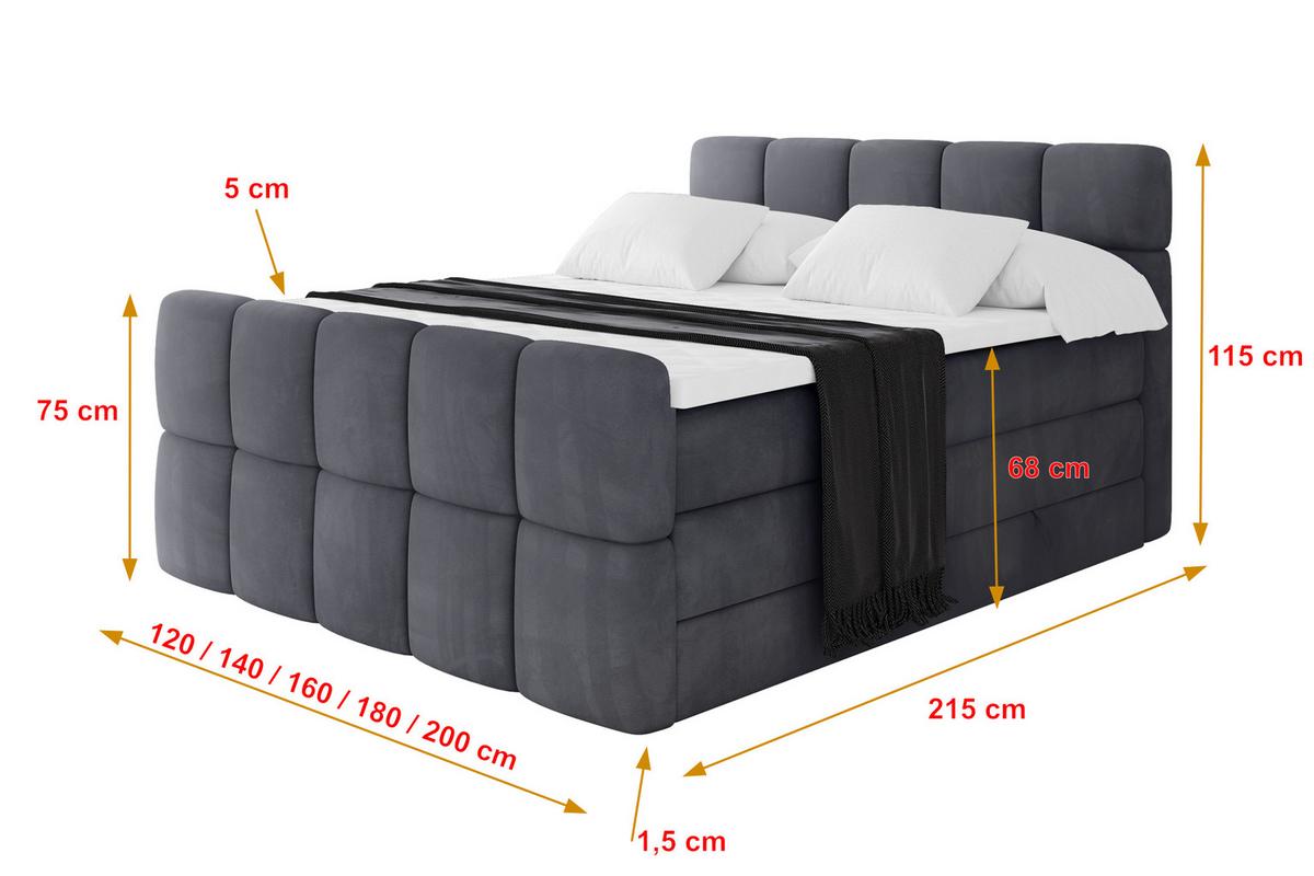 BOXBETT mit Matratze H3/H4 - FAMA-Z KING - 120x200 cm Dunkelgrau Casablanca - Dunkelgrau, Holzwerkstoff (120/200cm) - ALTDECOR