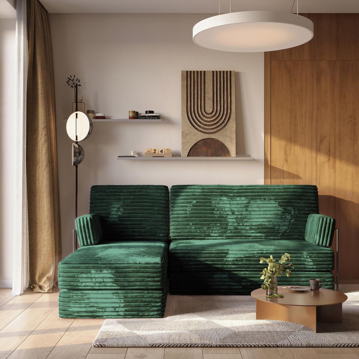 ECKSOFA NOTIA modulares Boneless Sofa mit Schlaffunktion Grün Kordstoff - Grün, Textil (200/120cm) - MASSENO