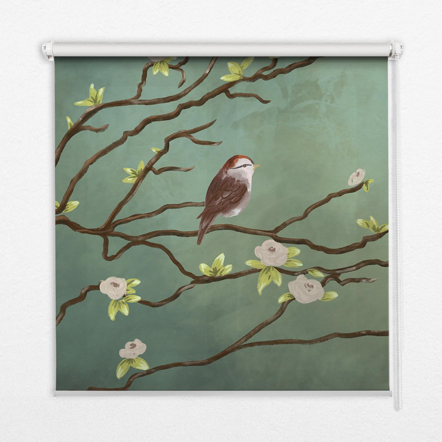 INNENROLLO - Fensterrollo - Rollo - 90x140 cm - Vögel auf einem Ast - Dunkelblau, Kunststoff (90/140/0.5cm) - TULUP